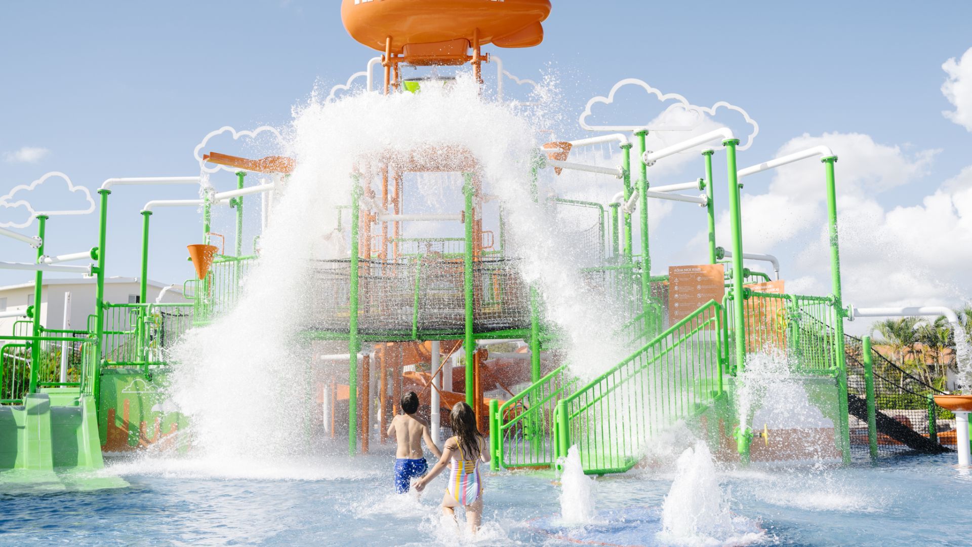 A Water Park With A Water Fountain
